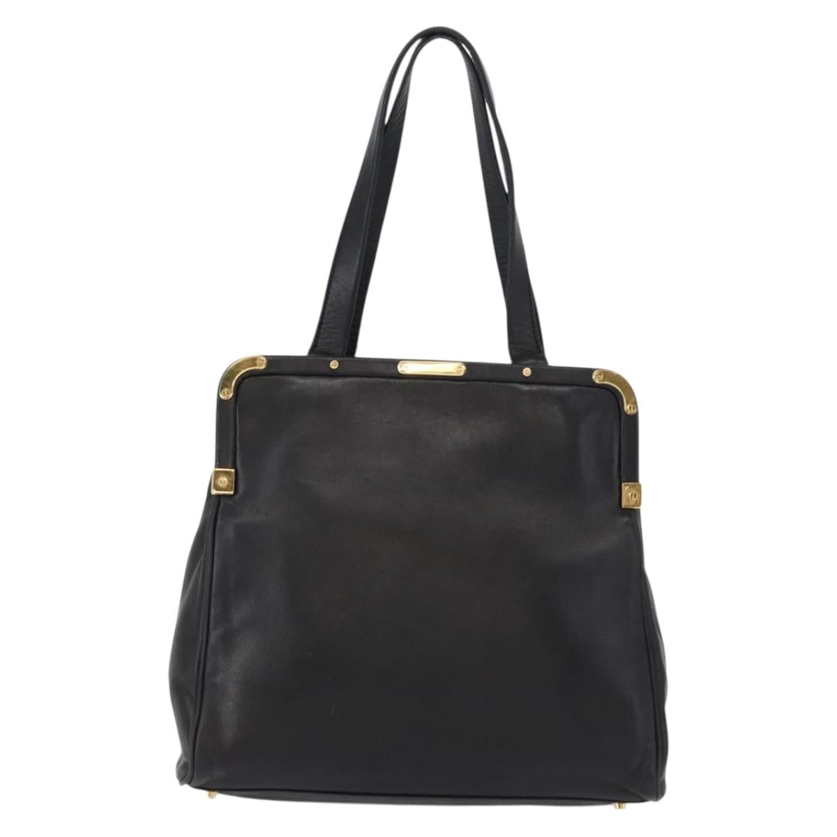 PRADA Hand Bag Leather Black Gold Auth 154623