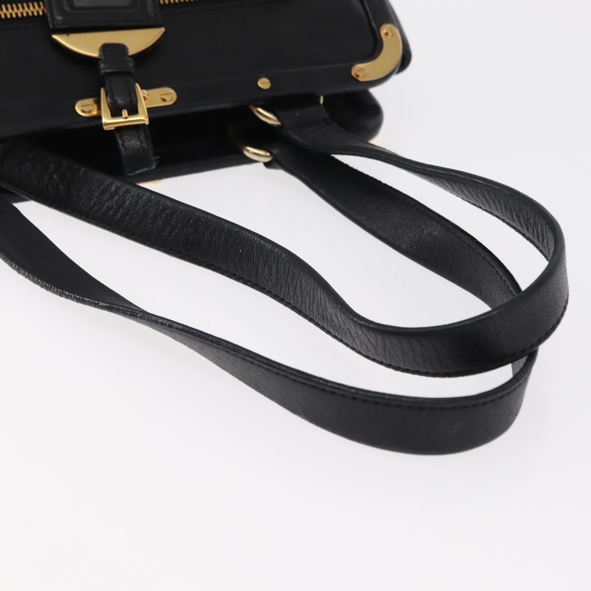 PRADA Hand Bag Leather Black Gold Auth 154623