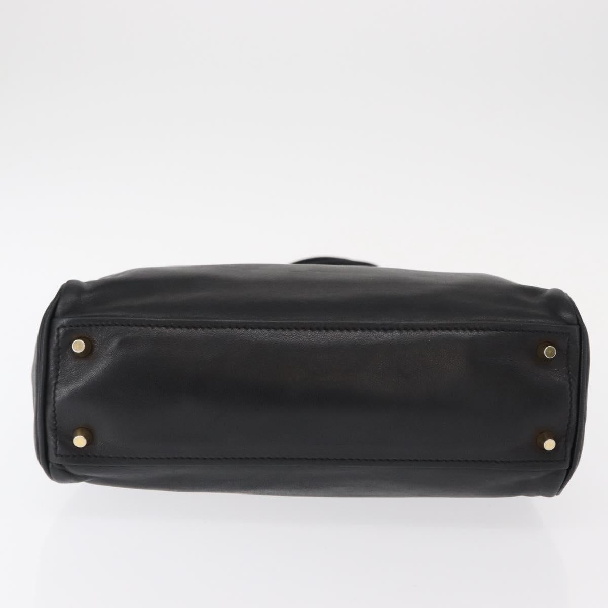 PRADA Hand Bag Leather Black Gold Auth 154623