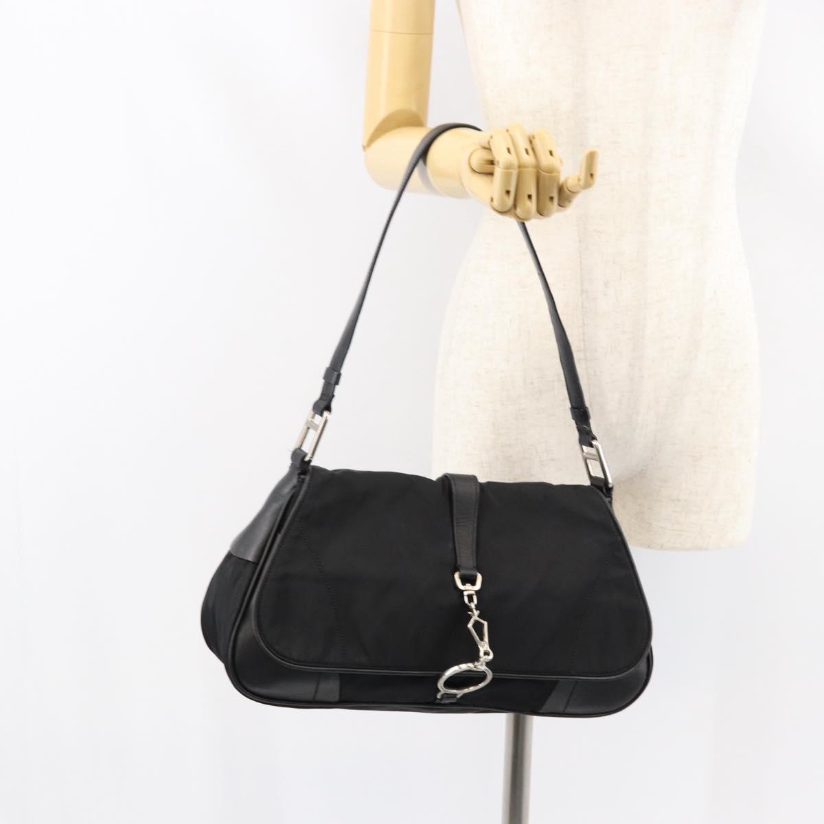 PRADA Shoulder Bag Leather Black Silver Auth 154624