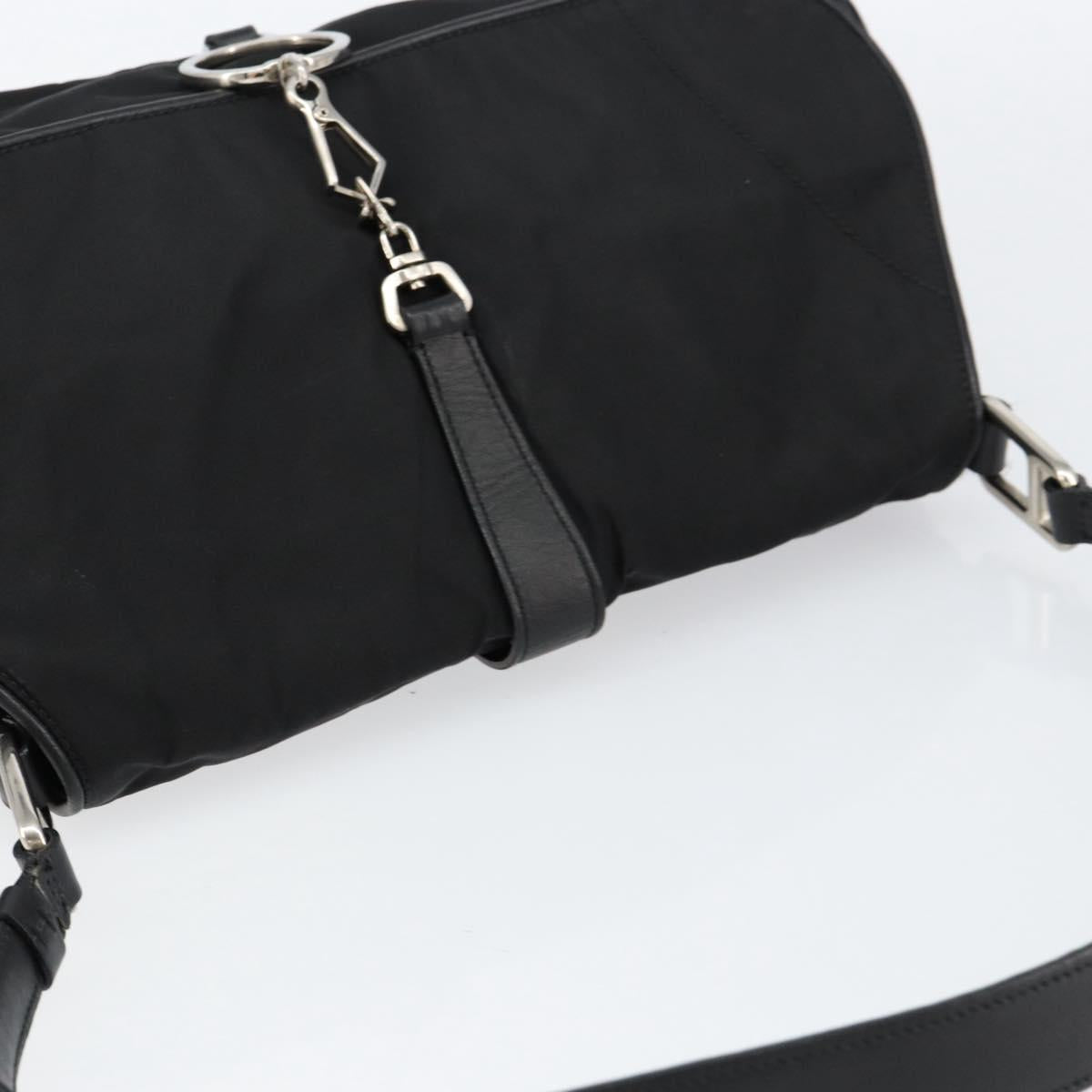 PRADA Shoulder Bag Leather Black Silver Auth 154624