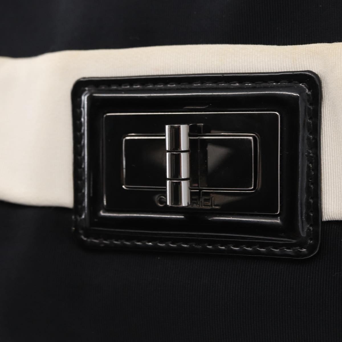 CHANEL 2.55 Chain Shoulder Bag Nylon Black Silver CC Auth 154629