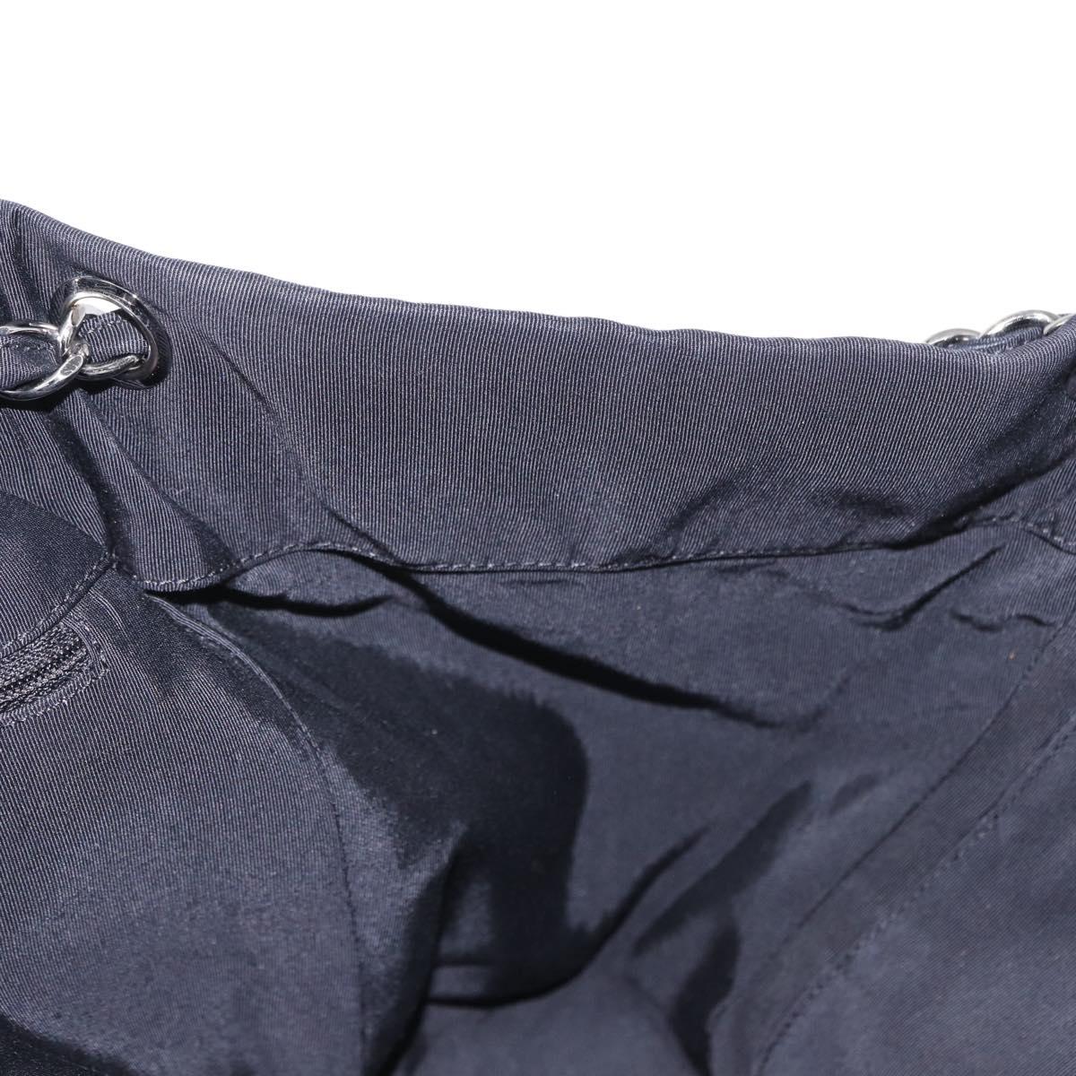 CHANEL 2.55 Chain Shoulder Bag Nylon Black Silver CC Auth 154629