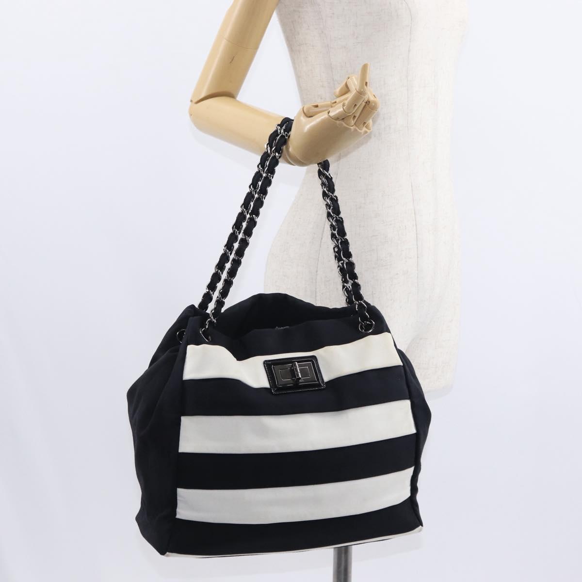 CHANEL 2.55 Chain Shoulder Bag Nylon Black Silver CC Auth 154629