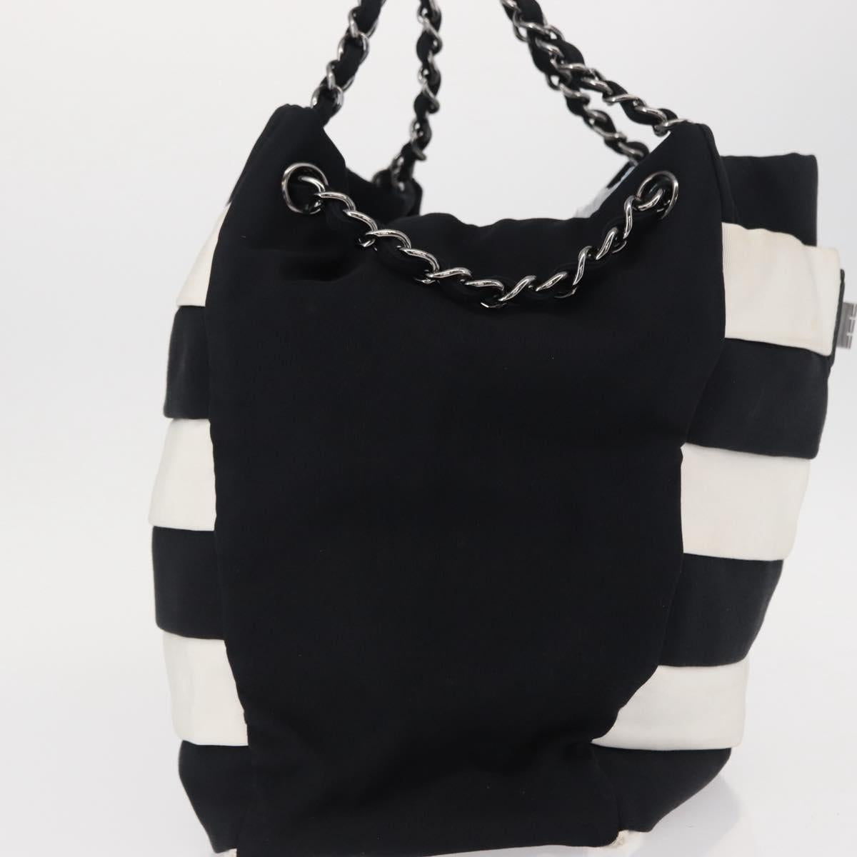 CHANEL 2.55 Chain Shoulder Bag Nylon Black Silver CC Auth 154629