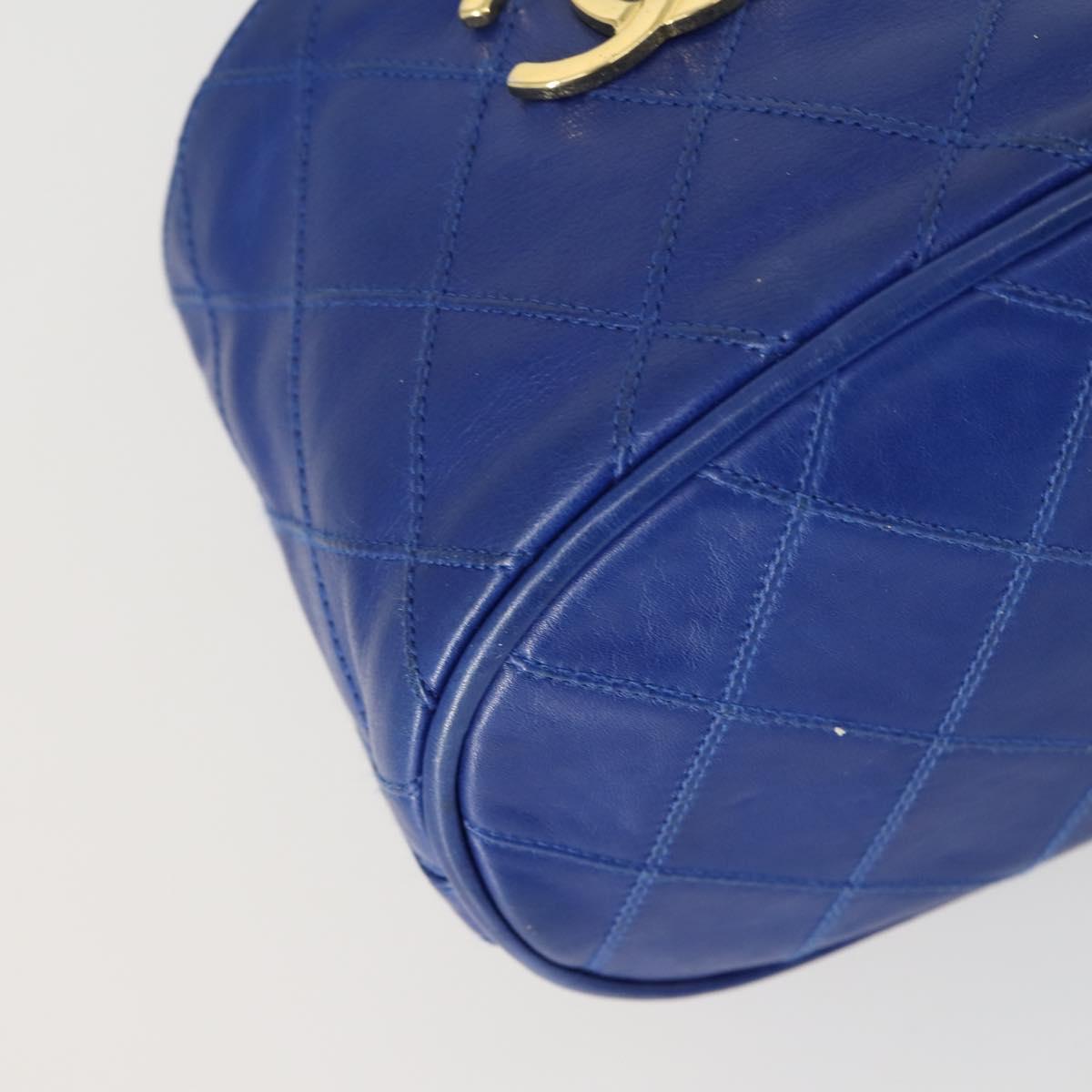 CHANEL Chain Bicolore Shoulder Bag Lamb Skin Blue Gold CC Auth 154630