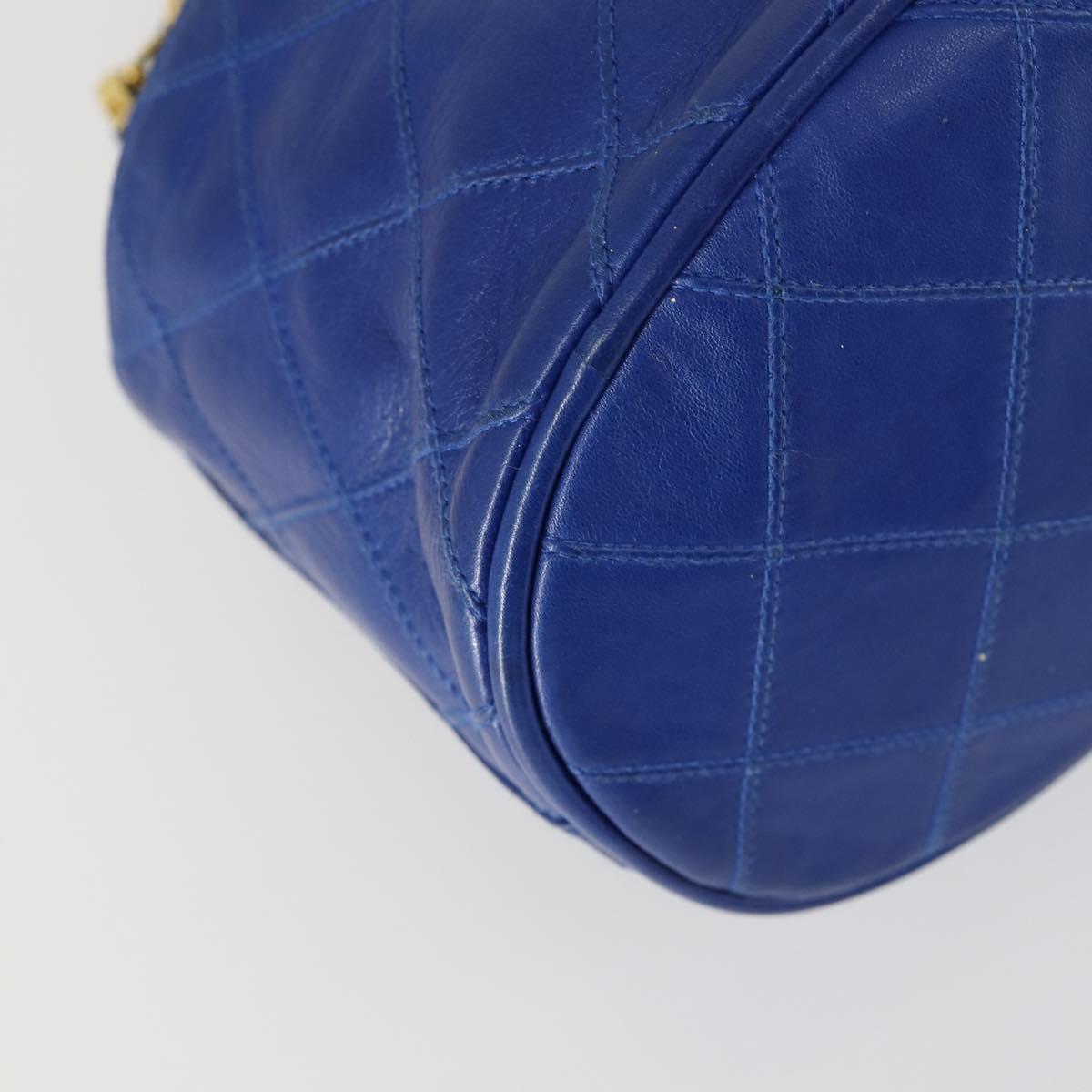 CHANEL Chain Bicolore Shoulder Bag Lamb Skin Blue Gold CC Auth 154630