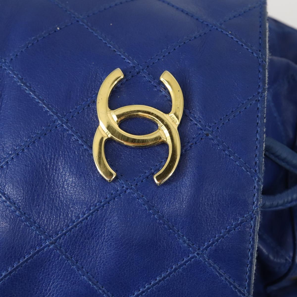 CHANEL Chain Bicolore Shoulder Bag Lamb Skin Blue Gold CC Auth 154630