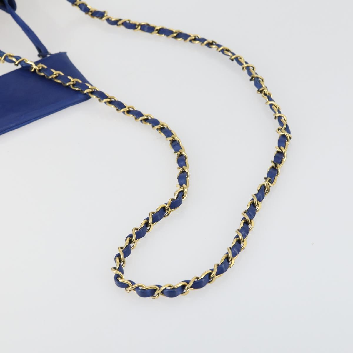 CHANEL Chain Bicolore Shoulder Bag Lamb Skin Blue Gold CC Auth 154630