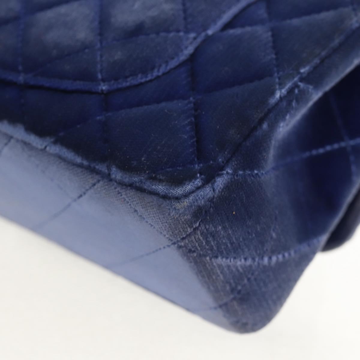 CHANEL Matelasse 20 Chain Shoulder Bag Velor Navy CC Auth 154631V