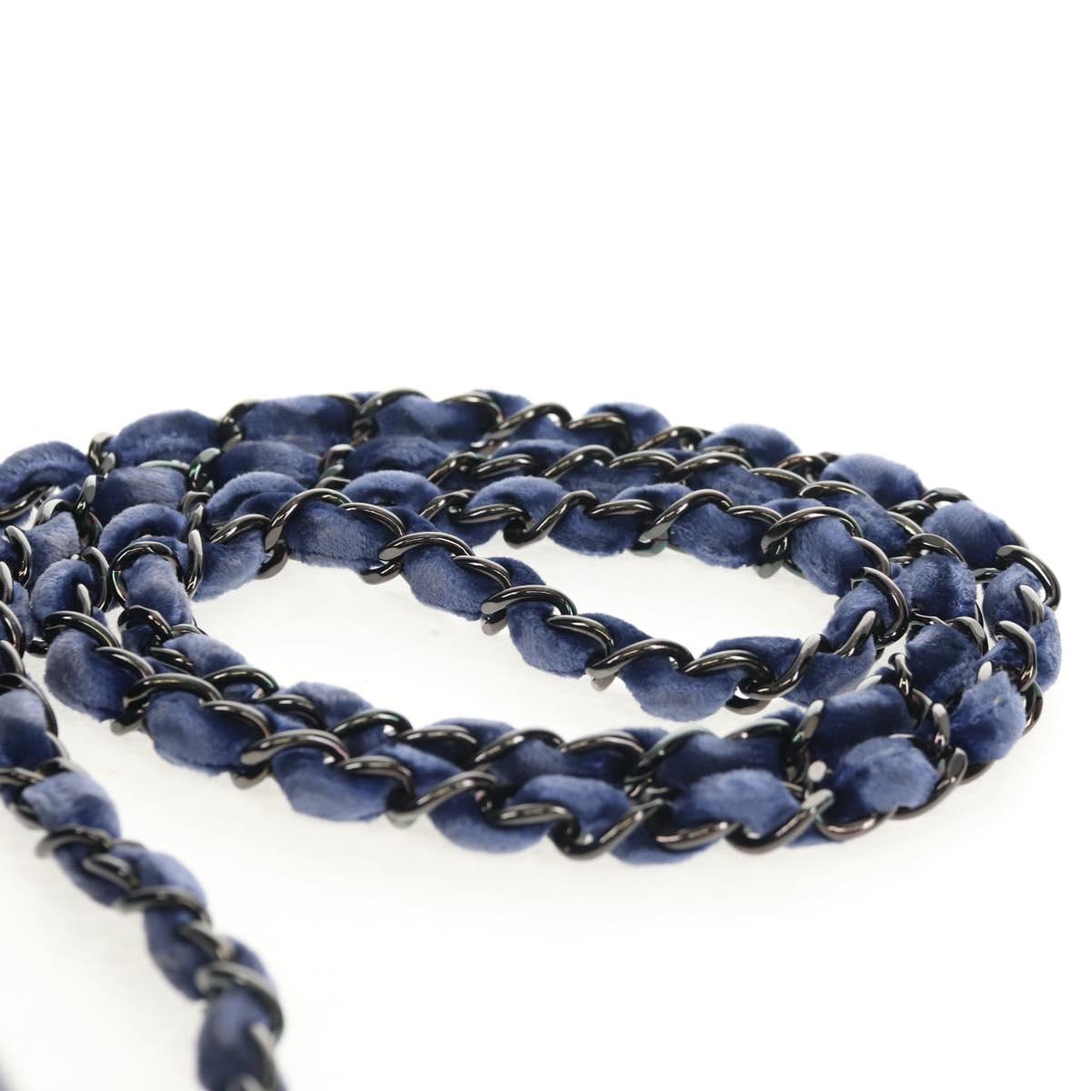 CHANEL Matelasse 20 Chain Shoulder Bag Velor Navy CC Auth 154631V