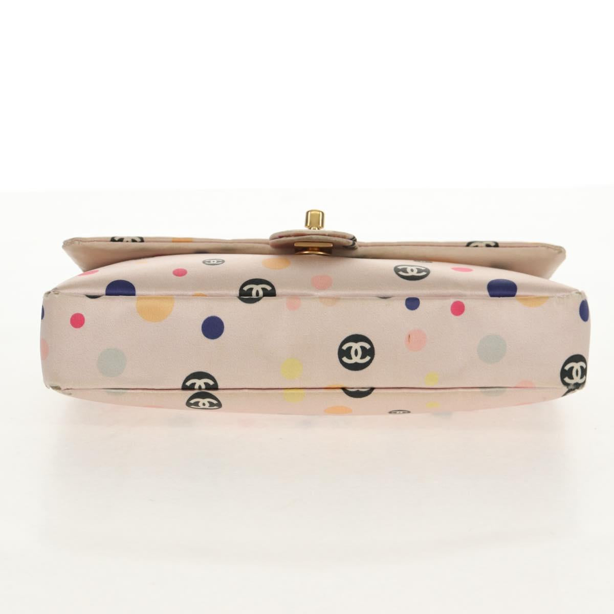 CHANEL Chain Shoulder Bag Satin Pink Gold CC Auth 154632V