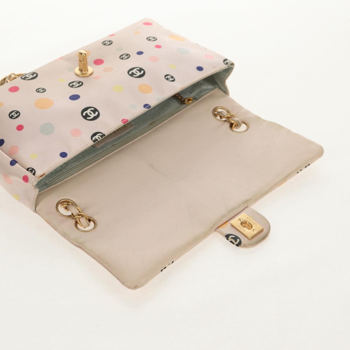 CHANEL Chain Shoulder Bag Satin Pink Gold CC Auth 154632V