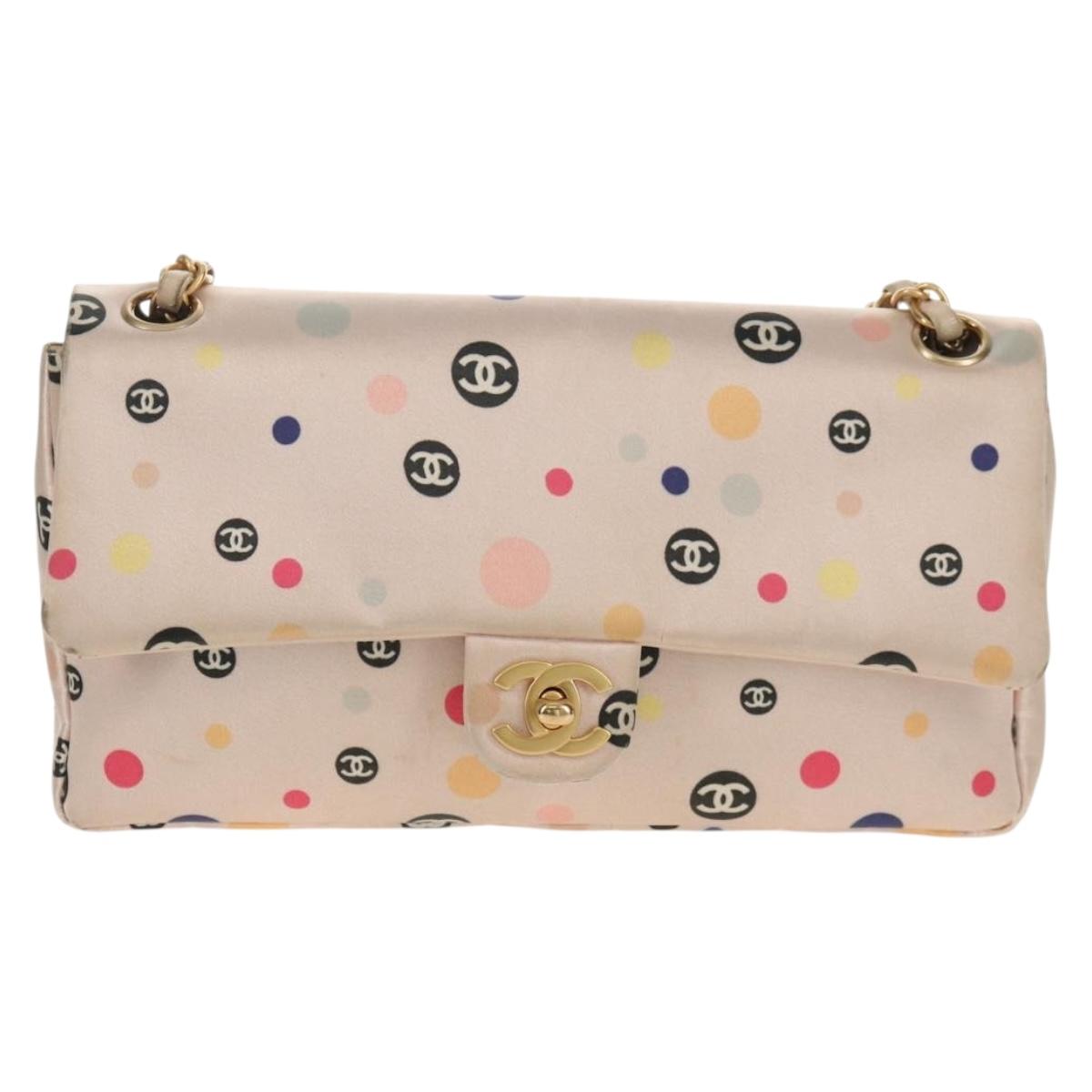 CHANEL Chain Shoulder Bag Satin Pink Gold CC Auth 154632V