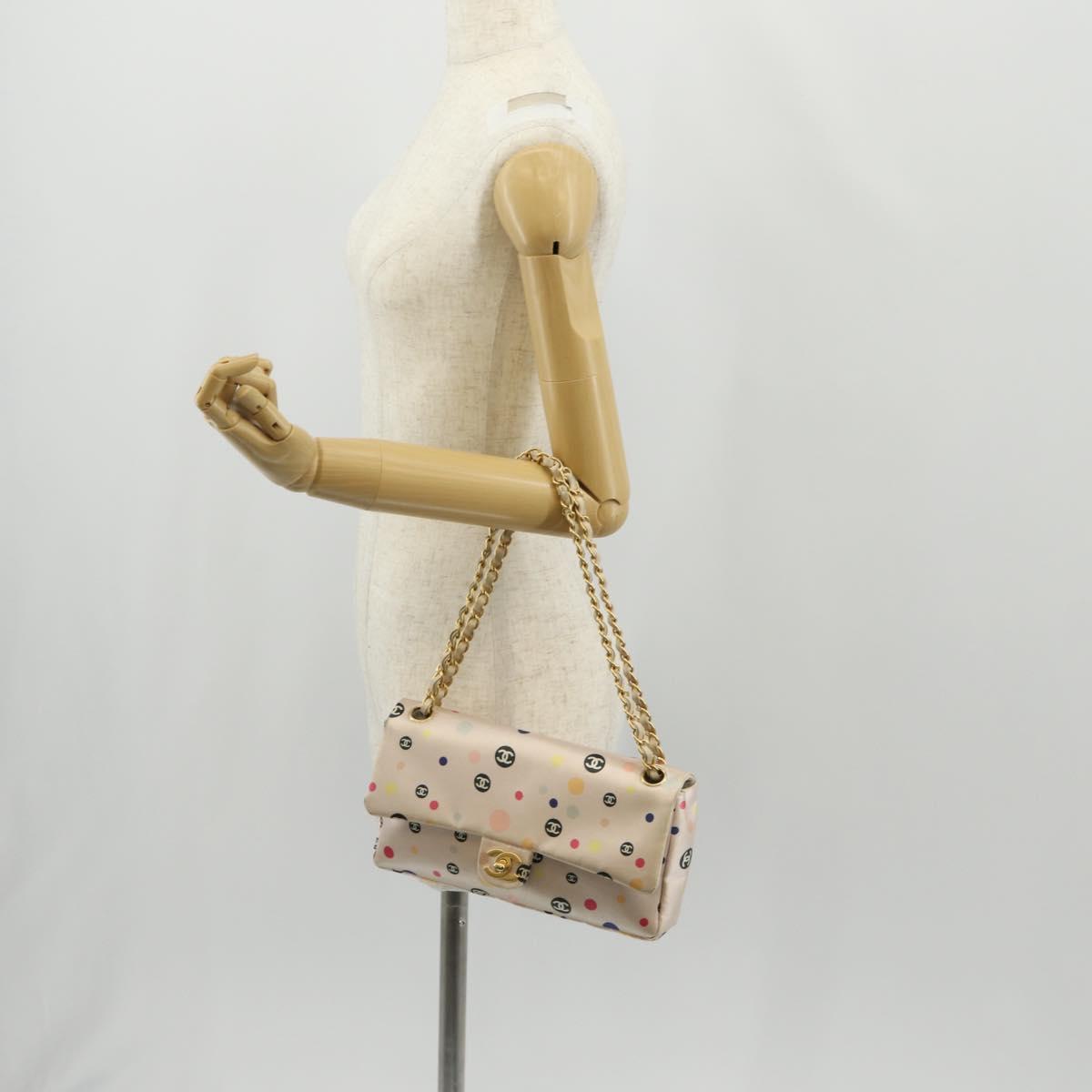 CHANEL Chain Shoulder Bag Satin Pink Gold CC Auth 154632V