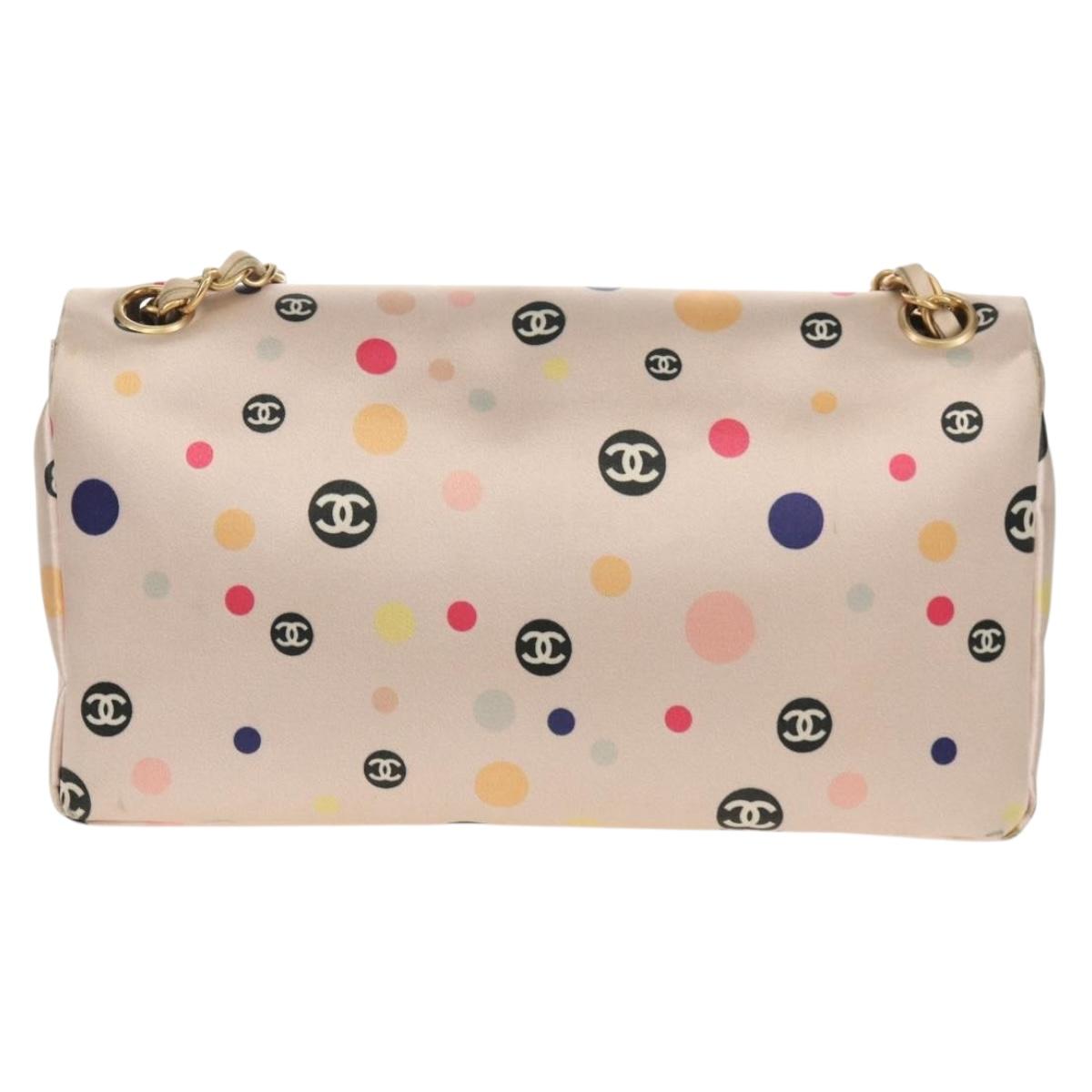 CHANEL Chain Shoulder Bag Satin Pink Gold CC Auth 154632V