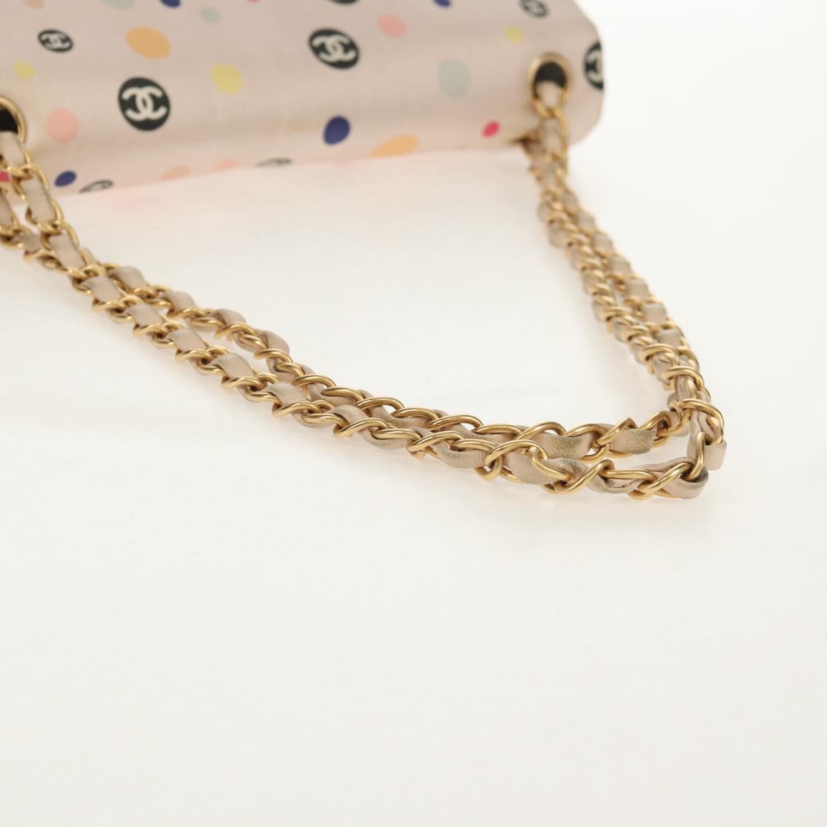 CHANEL Chain Shoulder Bag Satin Pink Gold CC Auth 154632V