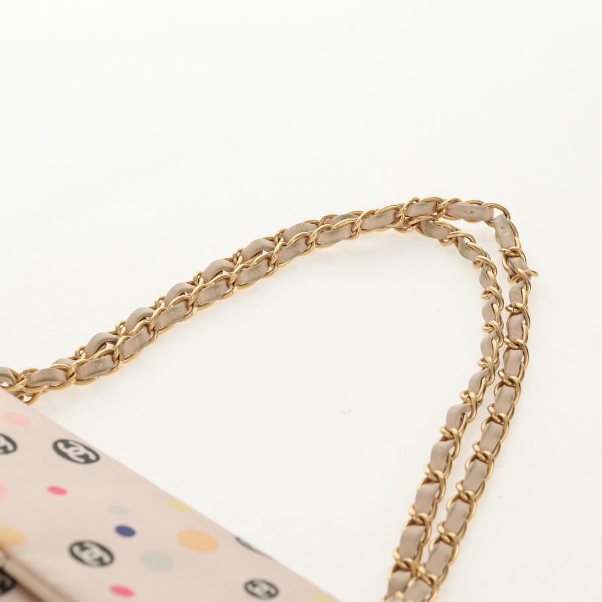 CHANEL Chain Shoulder Bag Satin Pink Gold CC Auth 154632V