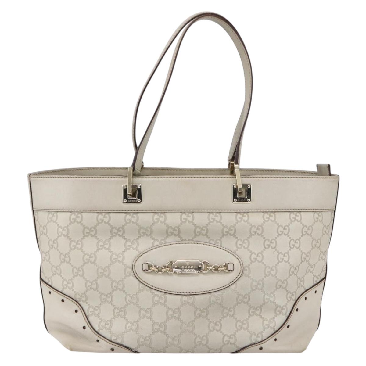GUCCI GG Canvas Guccissima Tote Bag Leather Ivory Gold 145998 Auth 154640
