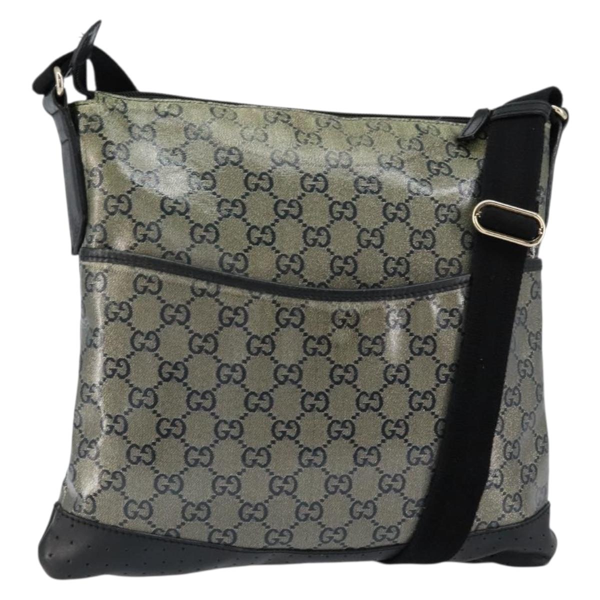GUCCI GG Crystal Shoulder Bag Coated Canvas Navy Gold 145857 Auth 154643