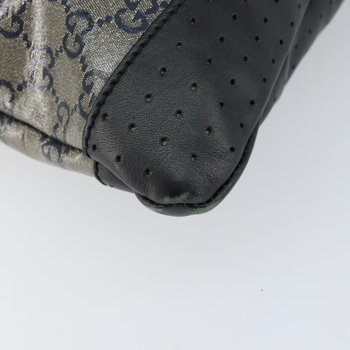 GUCCI GG Crystal Shoulder Bag Coated Canvas Navy Gold 145857 Auth 154643