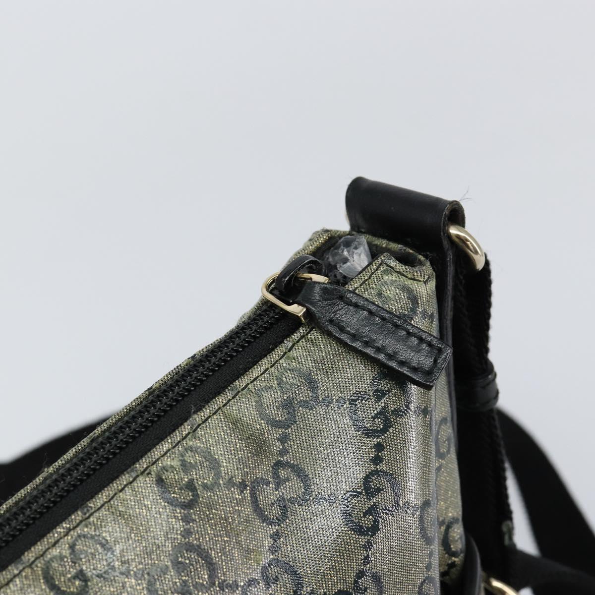 GUCCI GG Crystal Shoulder Bag Coated Canvas Navy Gold 145857 Auth 154643