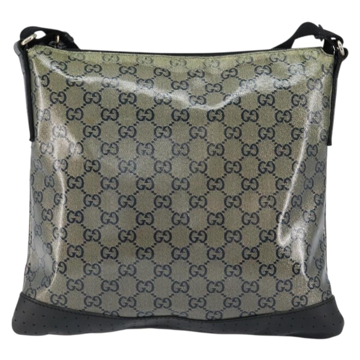 GUCCI GG Crystal Shoulder Bag Coated Canvas Navy Gold 145857 Auth 154643