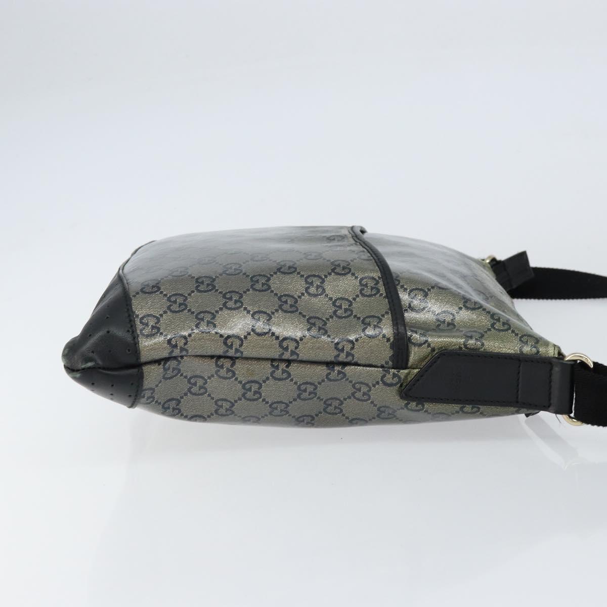 GUCCI GG Crystal Shoulder Bag Coated Canvas Navy Gold 145857 Auth 154643