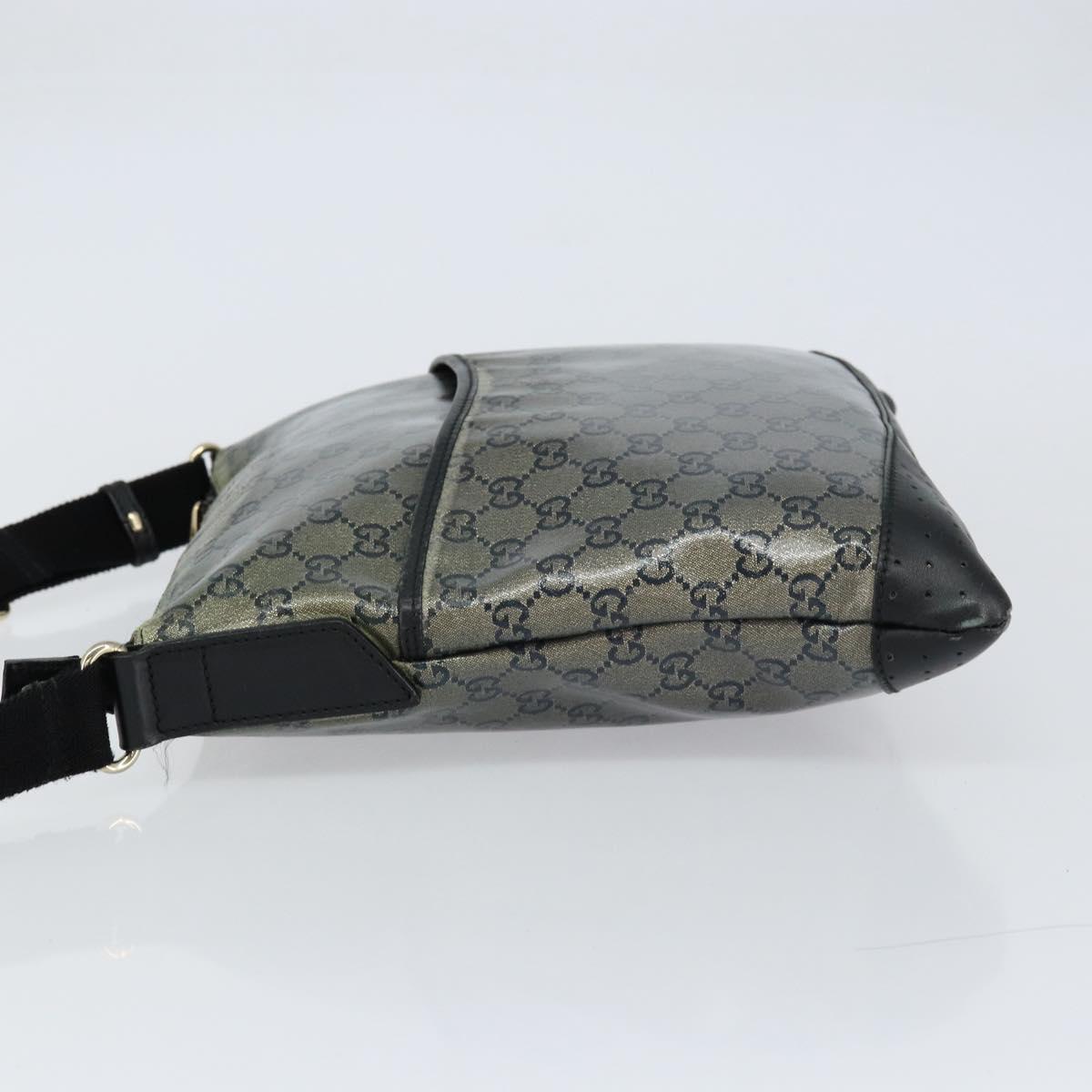 GUCCI GG Crystal Shoulder Bag Coated Canvas Navy Gold 145857 Auth 154643