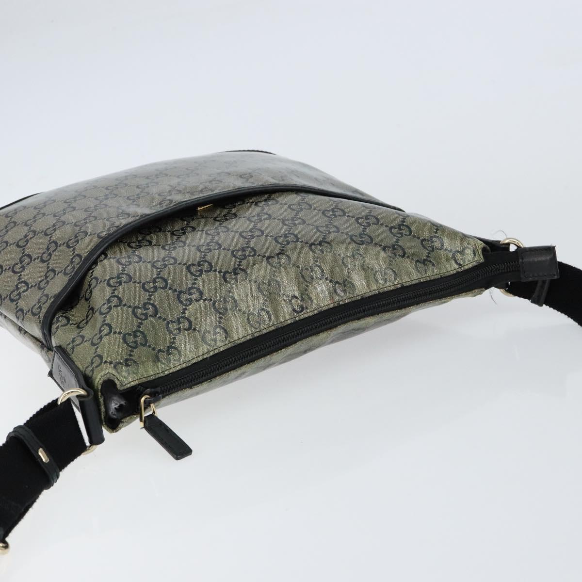 GUCCI GG Crystal Shoulder Bag Coated Canvas Navy Gold 145857 Auth 154643