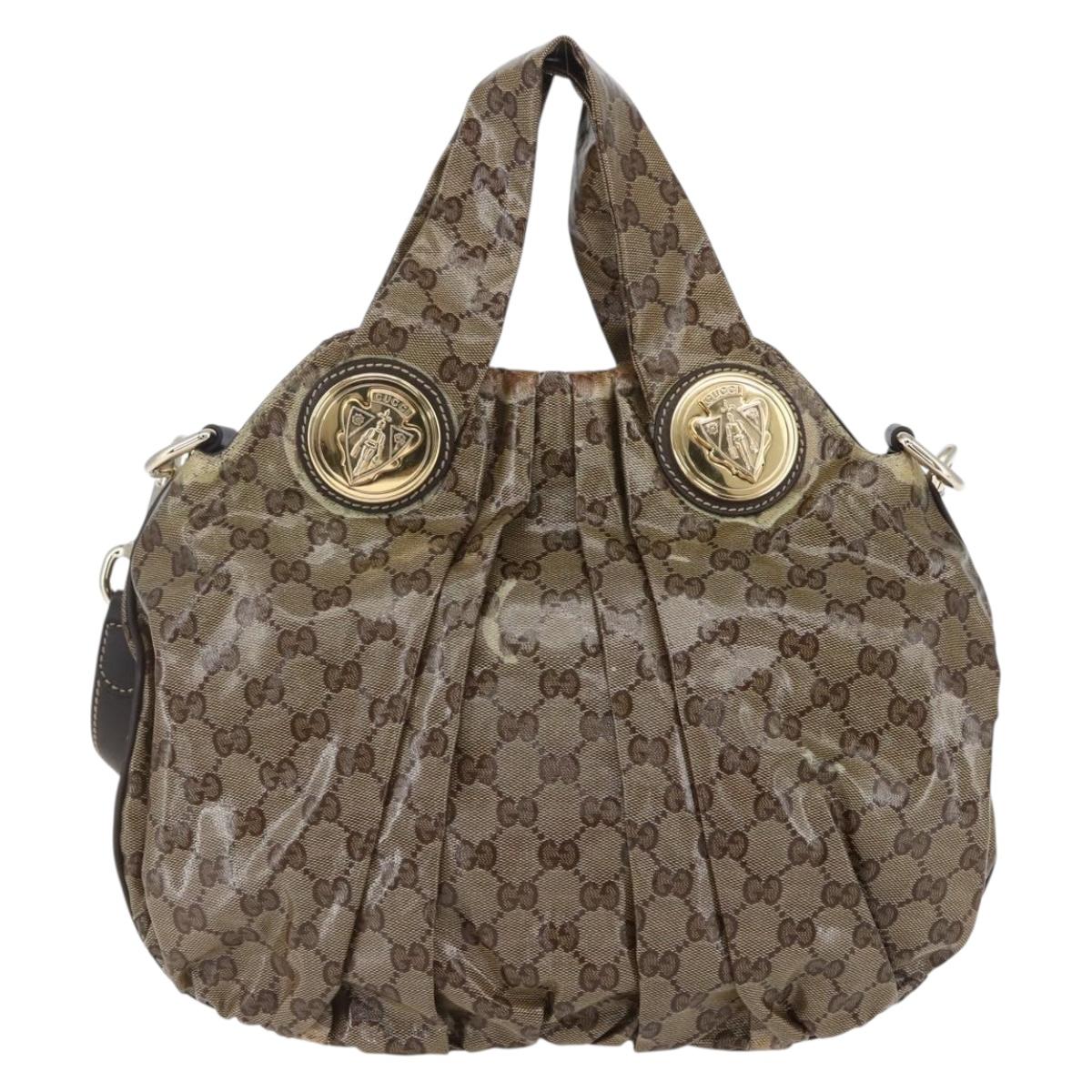 GUCCI GG Crystal Histeria Bag Coated Canvas 2way Beige Gold 203486 Auth 154644