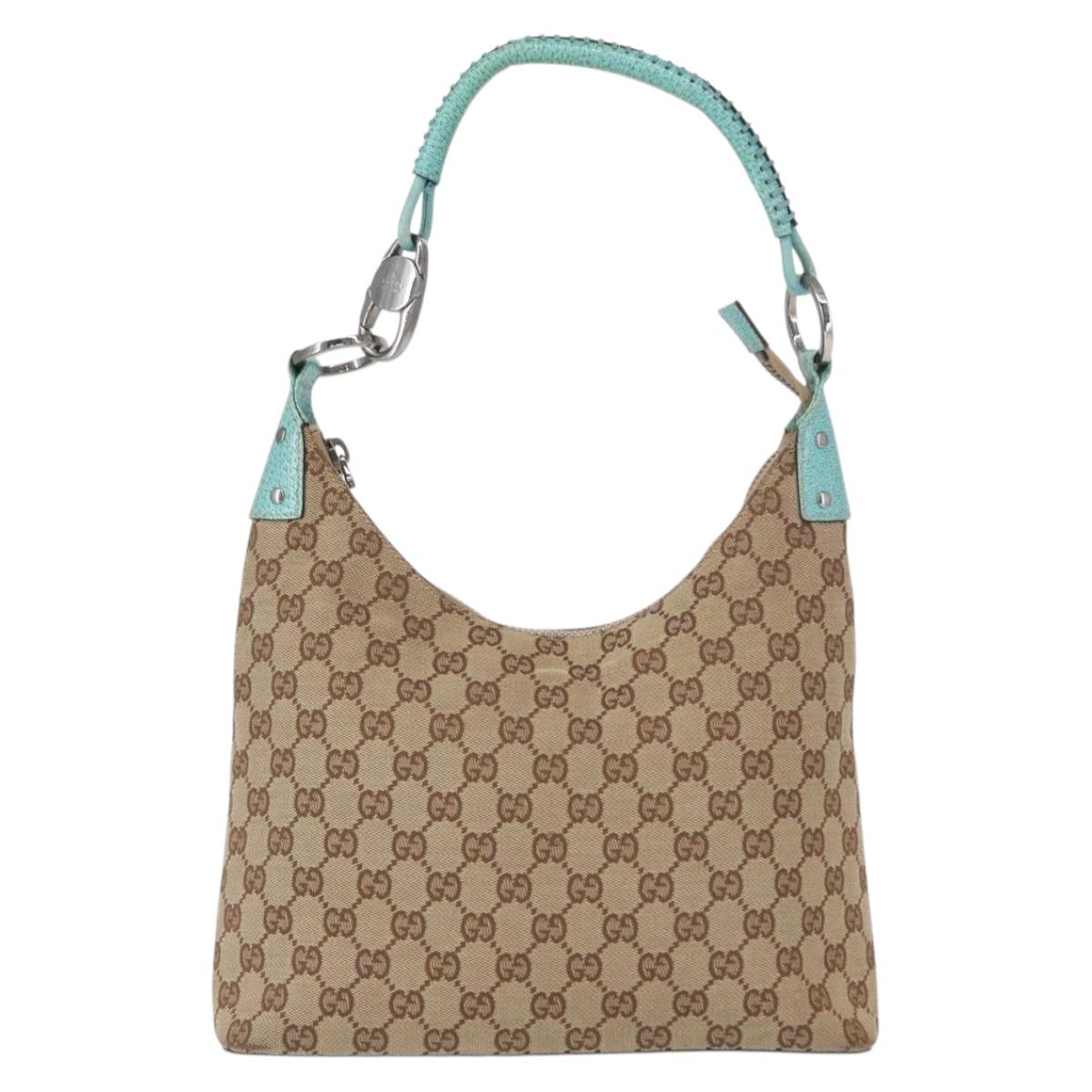GUCCI GG Canvas Shoulder Bag Beige Silver 115003 Auth 154649
