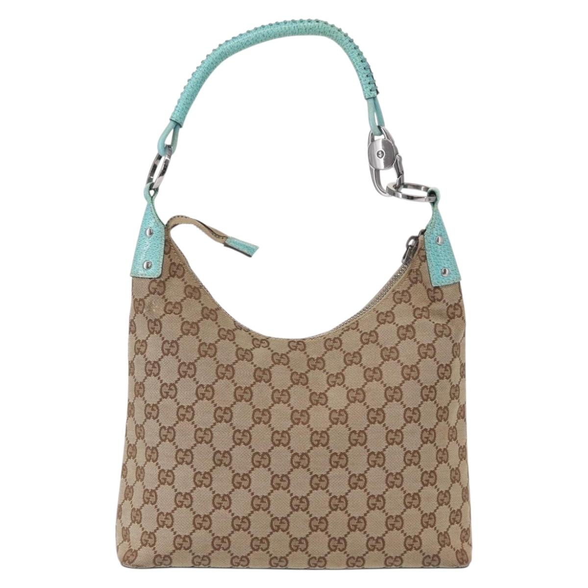 GUCCI GG Canvas Shoulder Bag Beige Silver 115003 Auth 154649