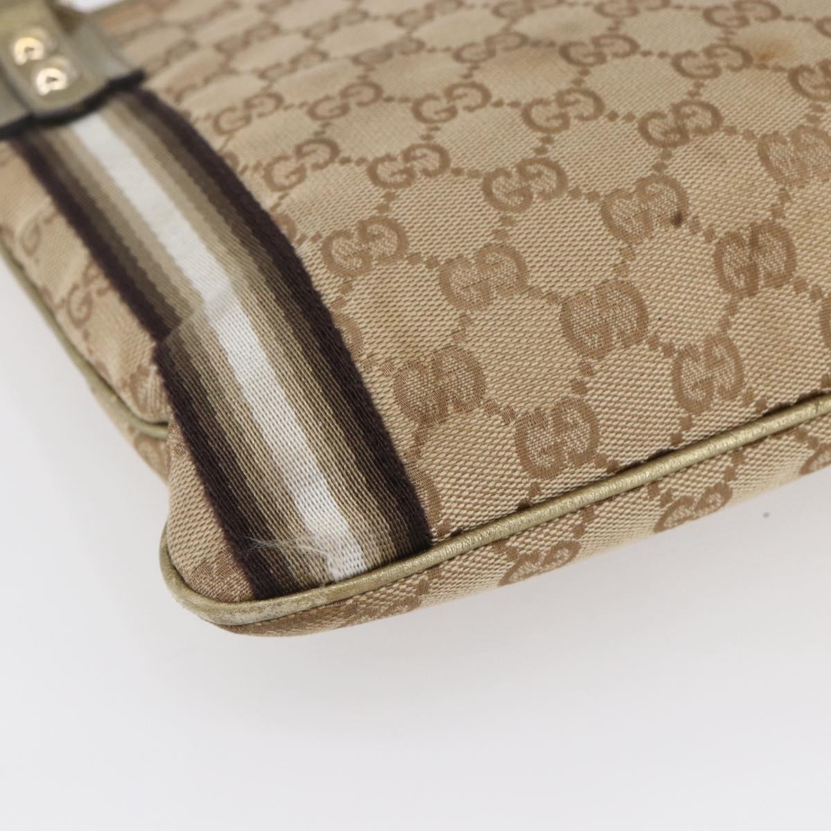 GUCCI GG Canvas Sherry Line Shoulder Bag Beige Gold 144388 Auth 154650A
