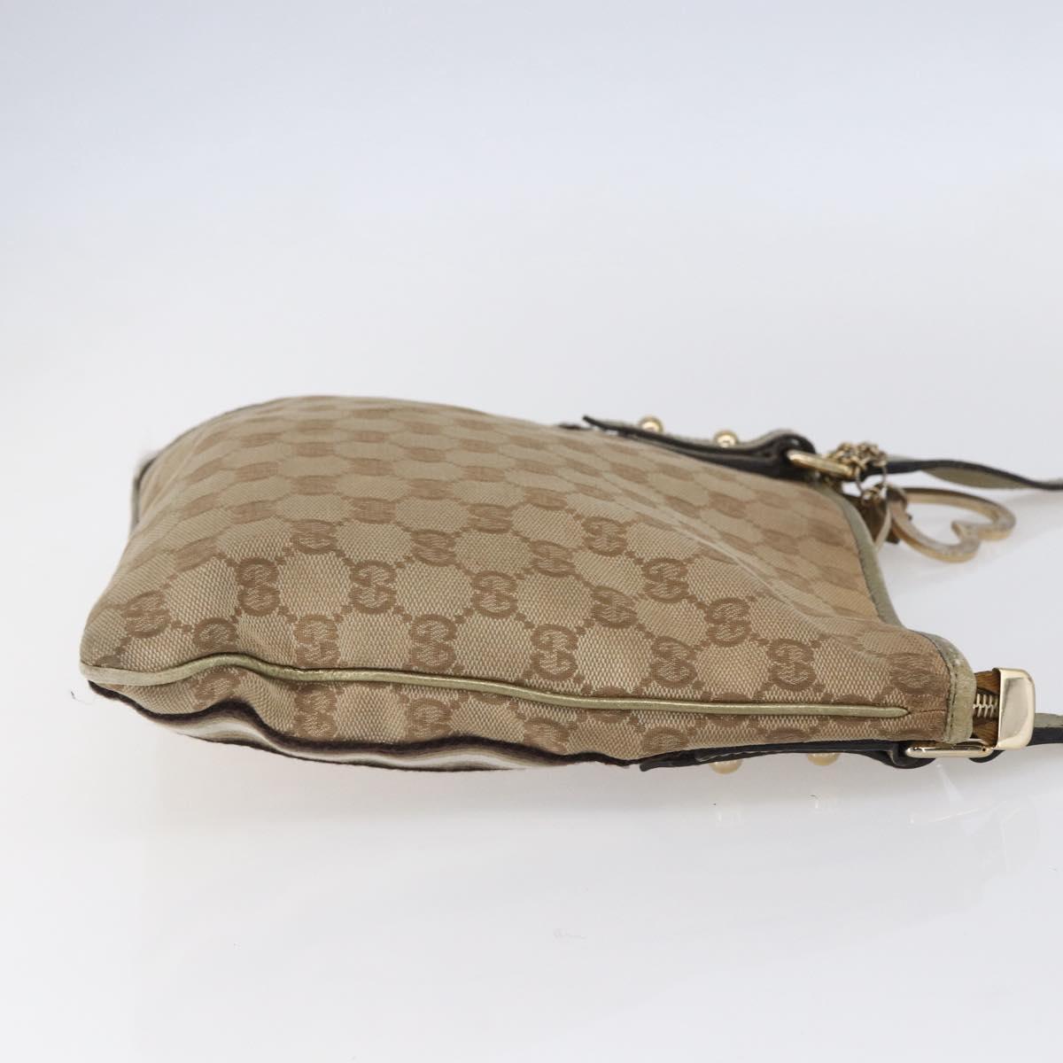 GUCCI GG Canvas Sherry Line Shoulder Bag Beige Gold 144388 Auth 154650A