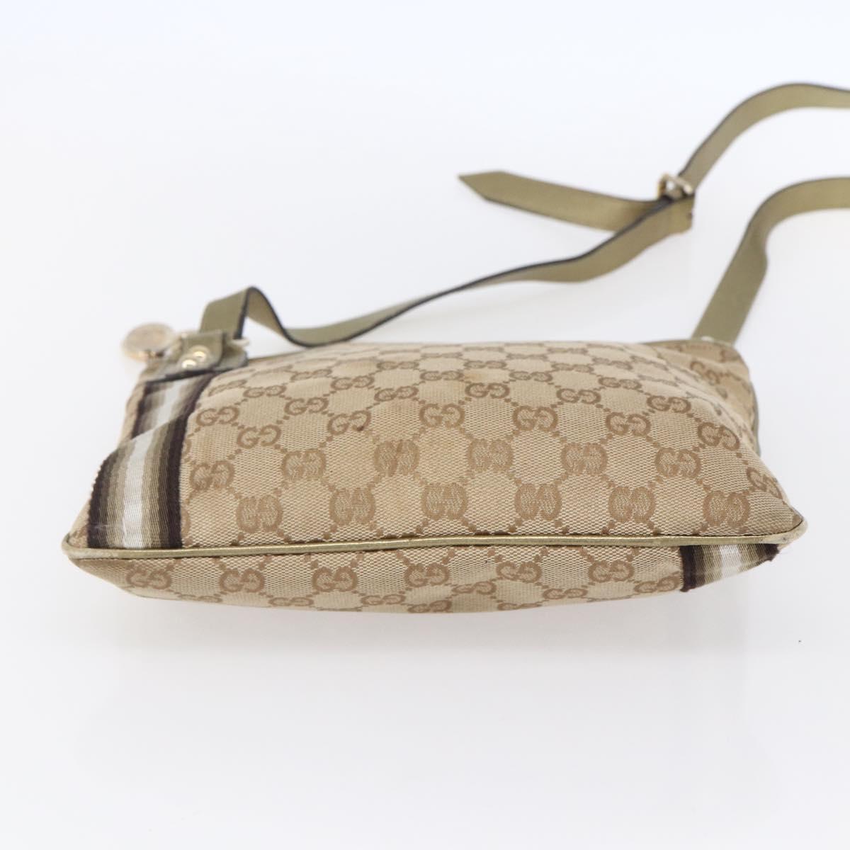 GUCCI GG Canvas Sherry Line Shoulder Bag Beige Gold 144388 Auth 154650