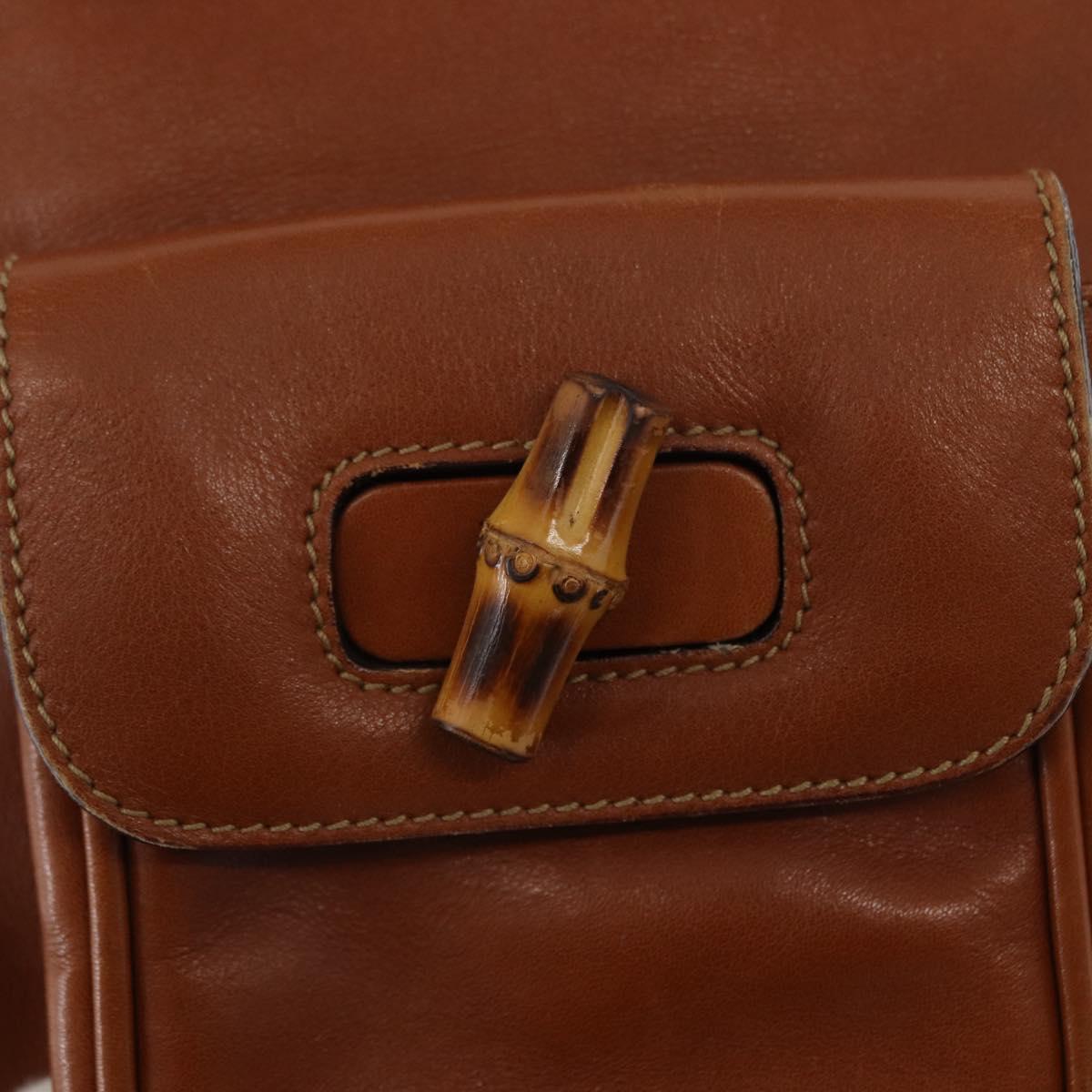 GUCCI Bamboo Backpack Leather Brown Gold Auth 154653