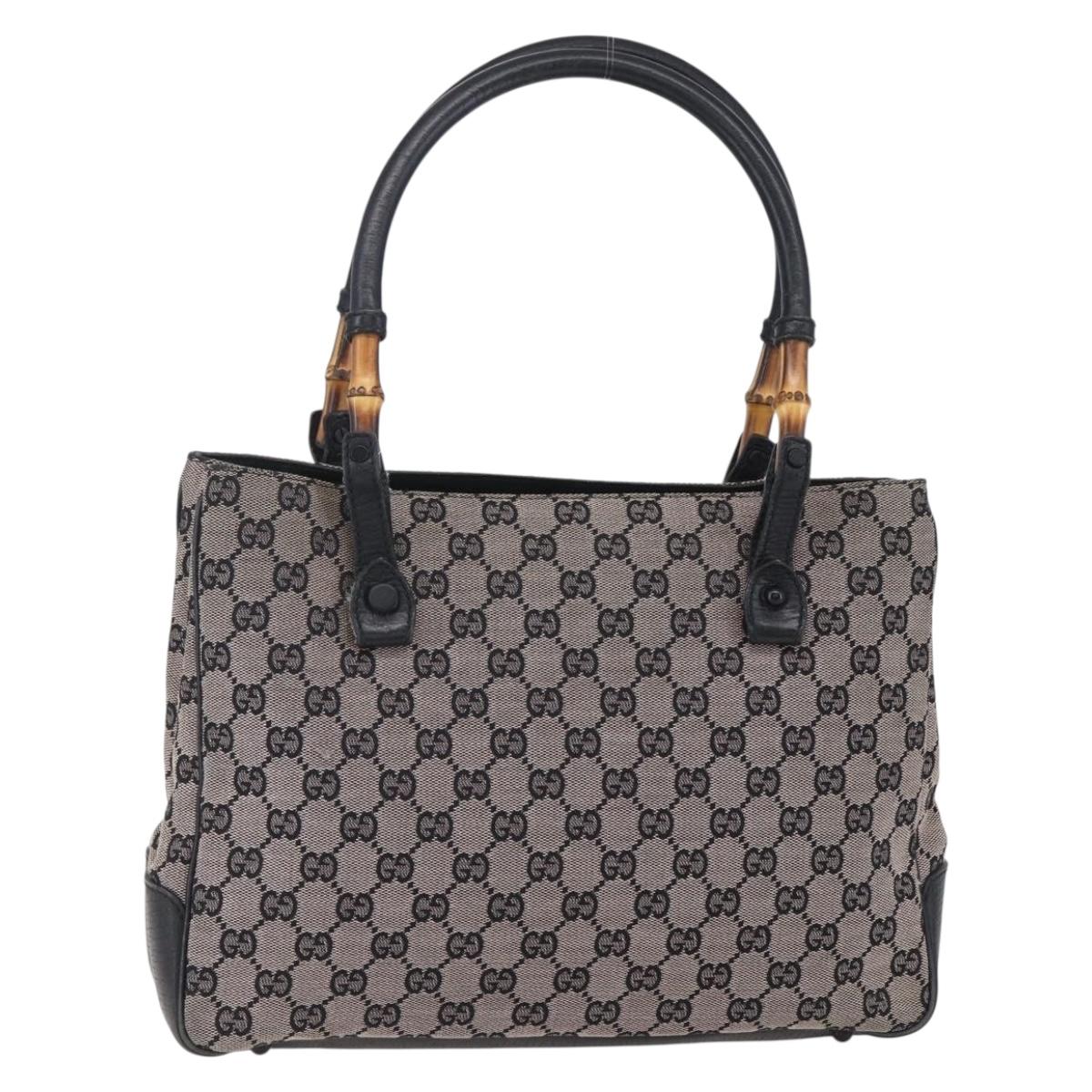 GUCCI GG Canvas Bamboo Tote Bag Navy 112526 Auth 154654