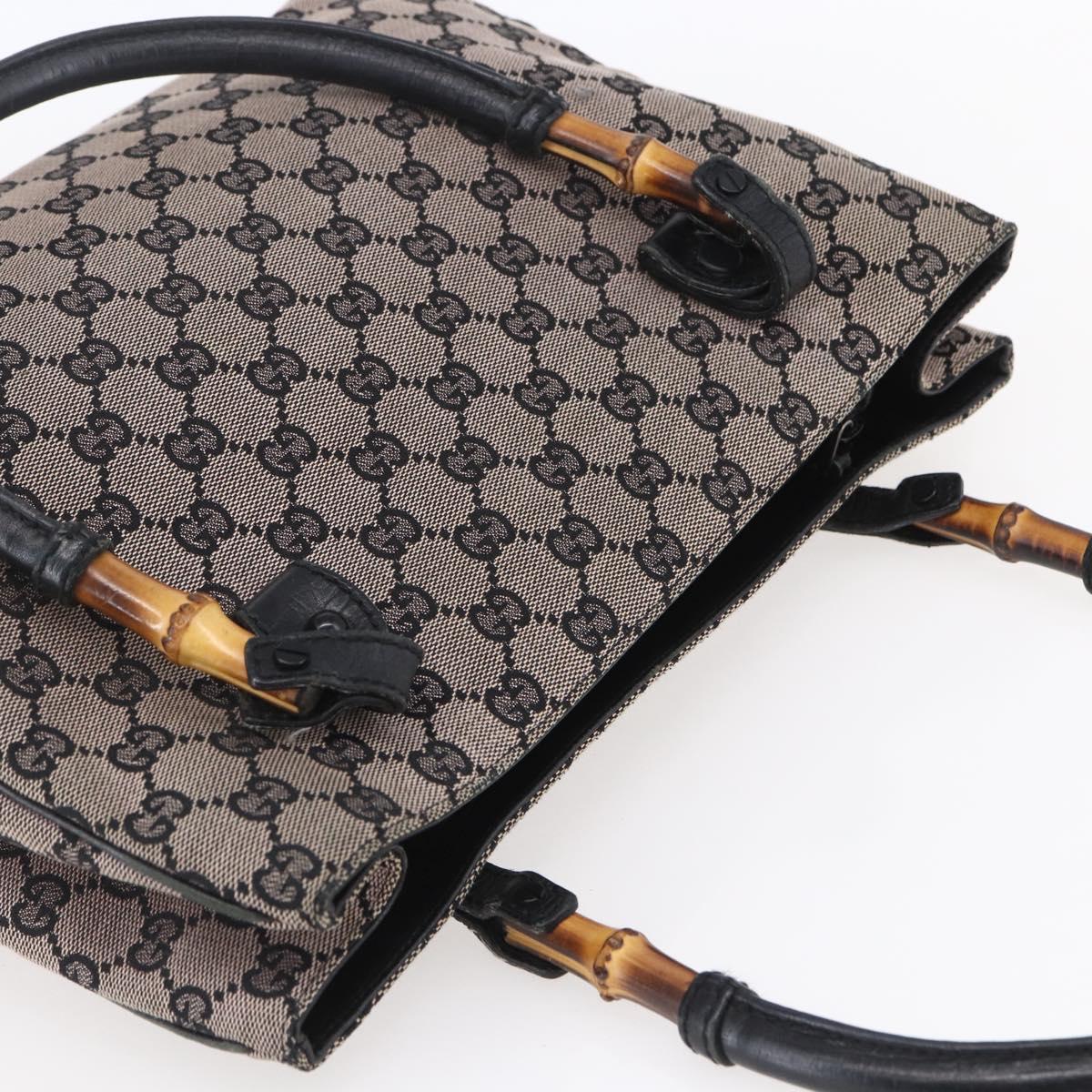 GUCCI GG Canvas Bamboo Tote Bag Navy 112526 Auth 154654
