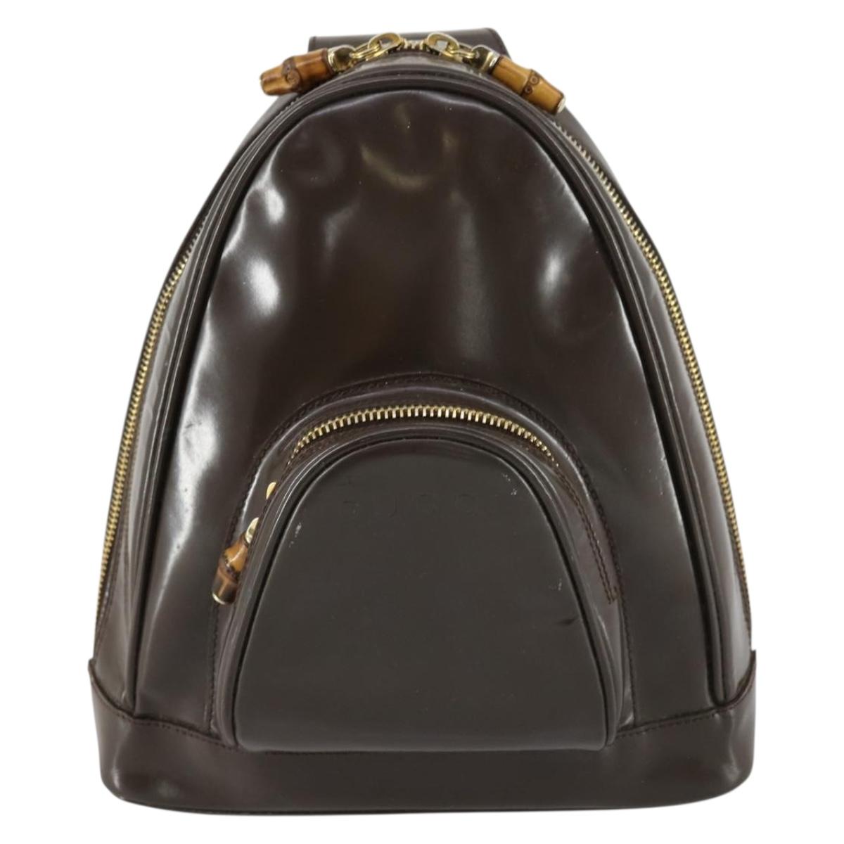 GUCCI Bamboo Shoulder Bag Enamel Brown Gold 003 3444 0127 Auth 154656