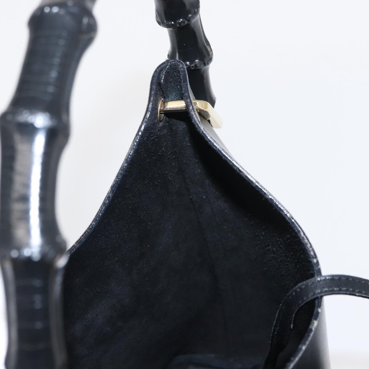 GUCCI Bamboo Shoulder Bag Leather Black Gold 001 1553 1880 Auth 154657