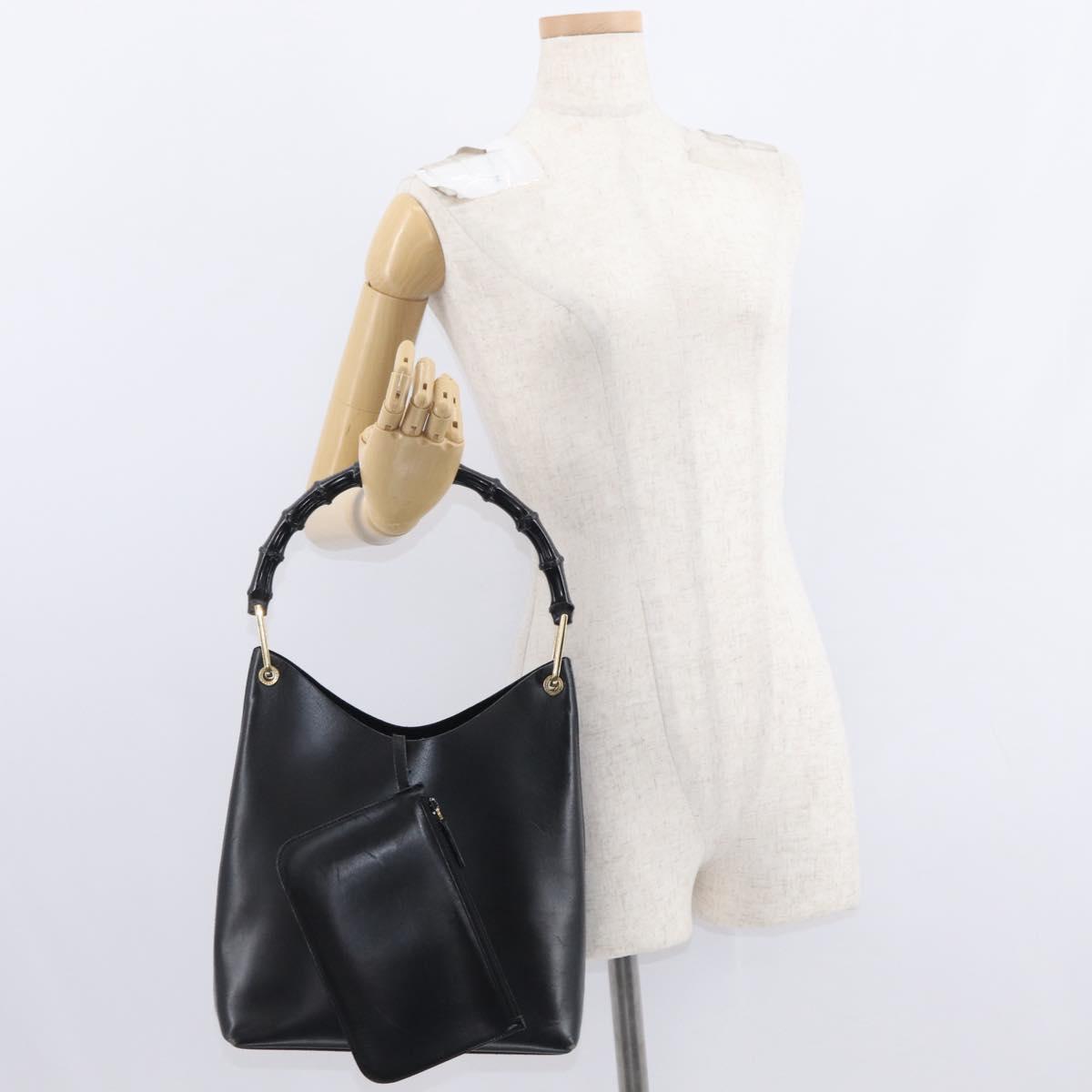 GUCCI Bamboo Shoulder Bag Leather Black Gold 001 1553 1880 Auth 154657