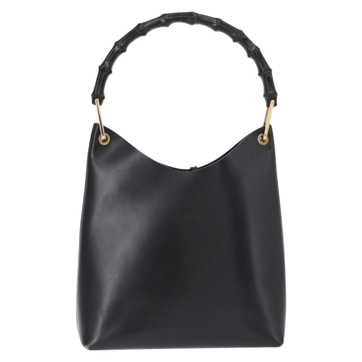 GUCCI Bamboo Shoulder Bag Leather Black Gold 001 1553 1880 Auth 154657