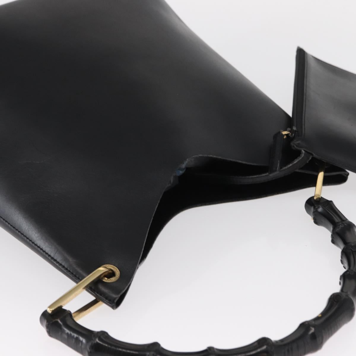 GUCCI Bamboo Shoulder Bag Leather Black Gold 001 1553 1880 Auth 154657