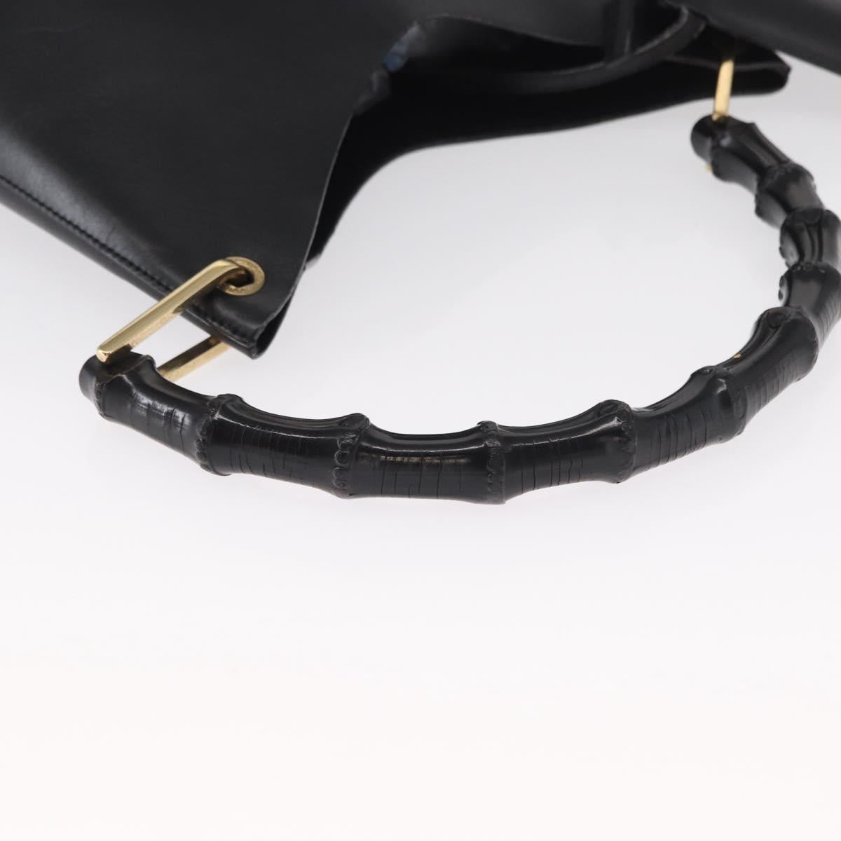 GUCCI Bamboo Shoulder Bag Leather Black Gold 001 1553 1880 Auth 154657