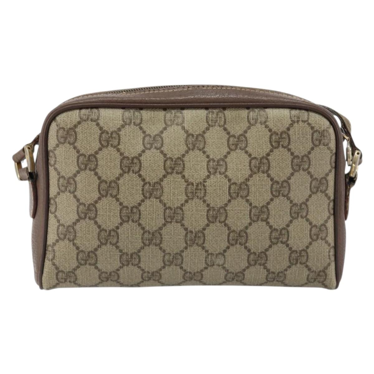 GUCCI GG Supreme Web Sherry Line Bag PVC Beige Gold 001 122 6594 Auth 154659
