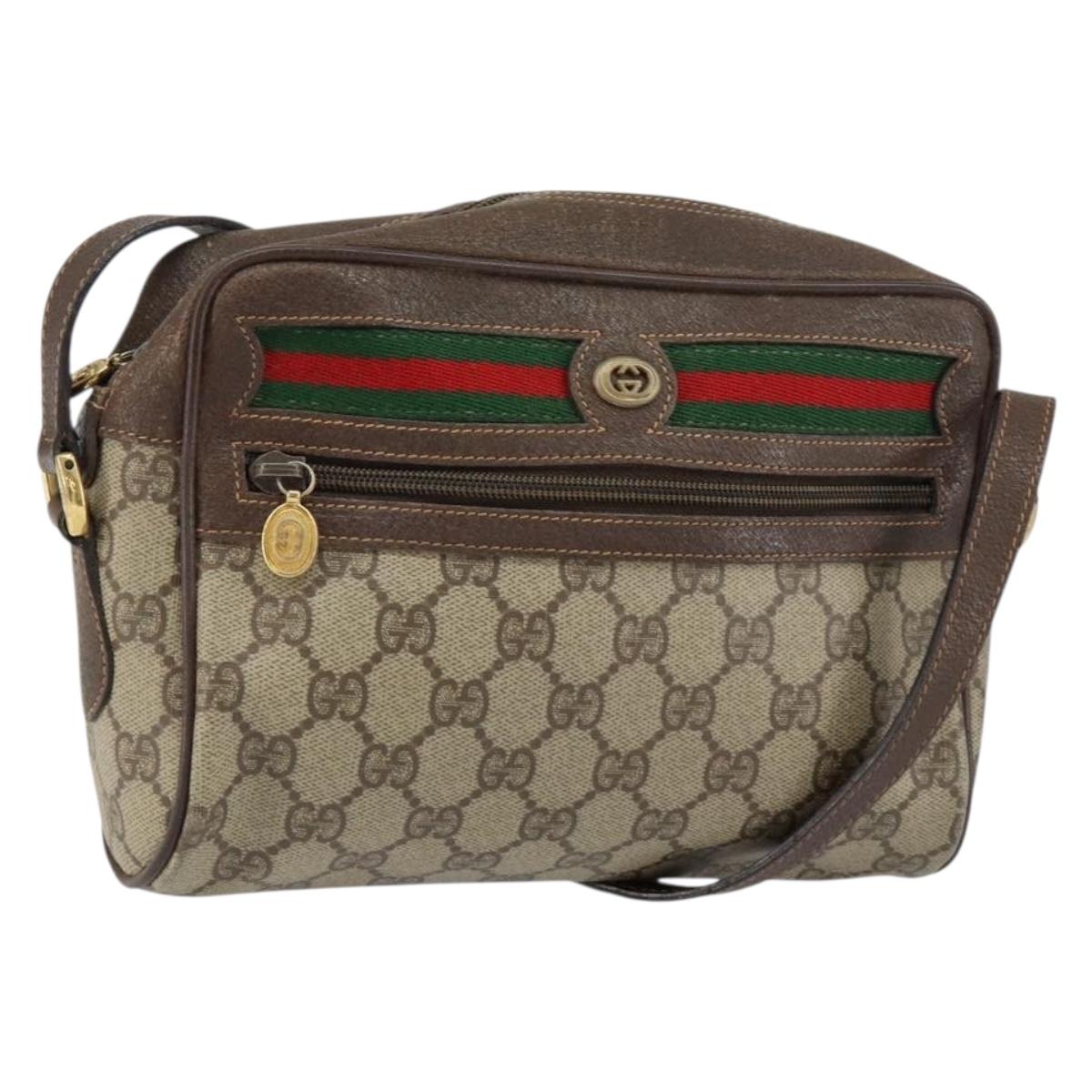 GUCCI GG Supreme Web Sherry Line Bag PVC Beige Gold 119 02 087 Auth 154660