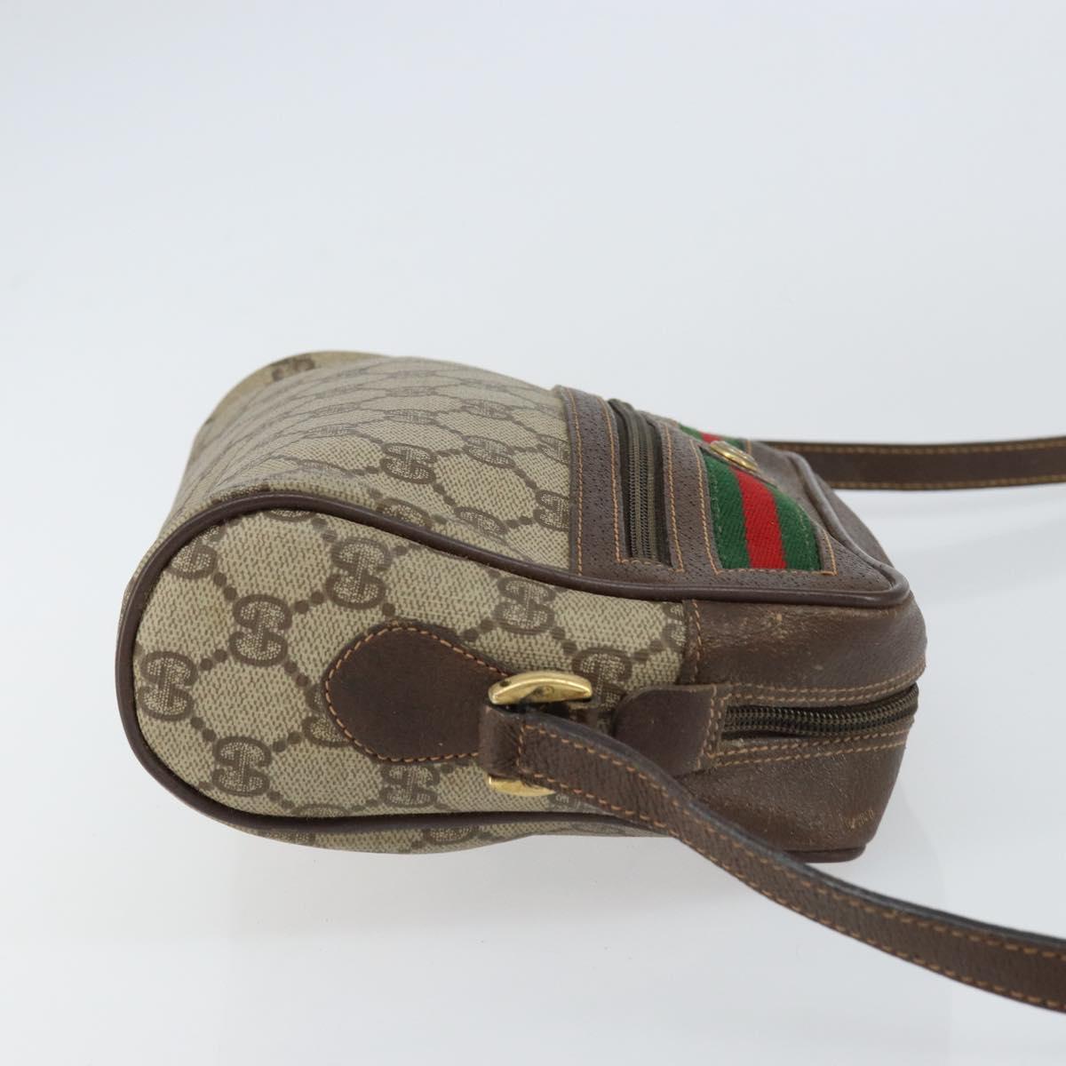 GUCCI GG Supreme Web Sherry Line Bag PVC Beige Gold 119 02 087 Auth 154660