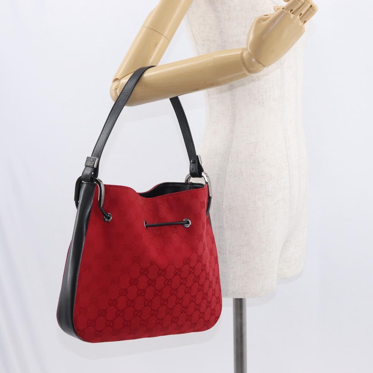 GUCCI GG Canvas Shoulder Bag Silver Red 001 3748 Auth 154662