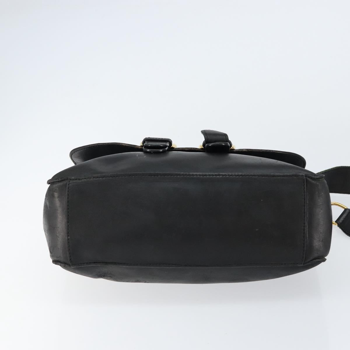 GUCCI Web Sherry Line Shoulder Bag Leather Black Gold Red Auth 154664